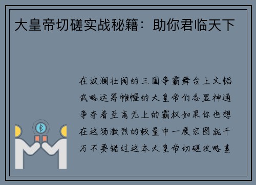 大皇帝切磋实战秘籍：助你君临天下