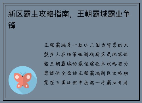 新区霸主攻略指南，王朝霸域霸业争锋