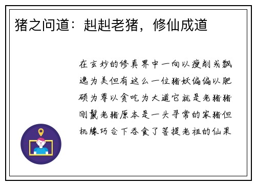 猪之问道：赳赳老猪，修仙成道