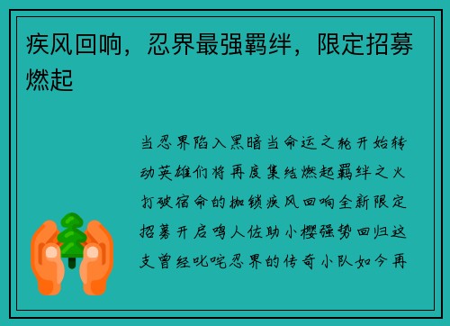 疾风回响，忍界最强羁绊，限定招募燃起