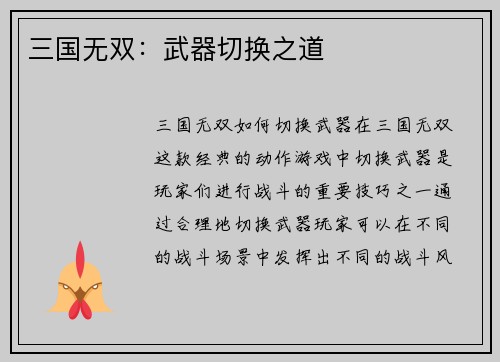 三国无双：武器切换之道